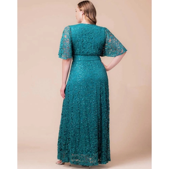 Teal lace sequined full length gown - Picture 2 of 2